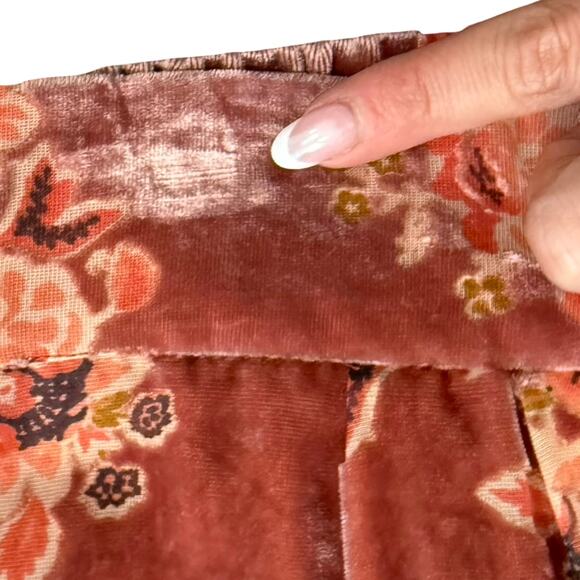 Hutch Anthropologie Pink Combo Orange Floral Burnout Velvet Velour Pants Size M - Picture 10 of 12